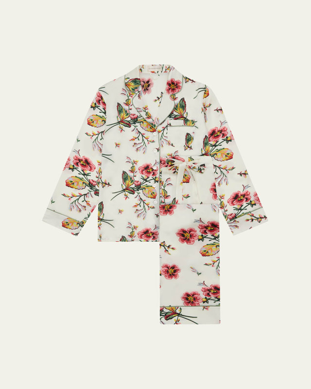 Lila Printed Silk Satin Pajama Set
